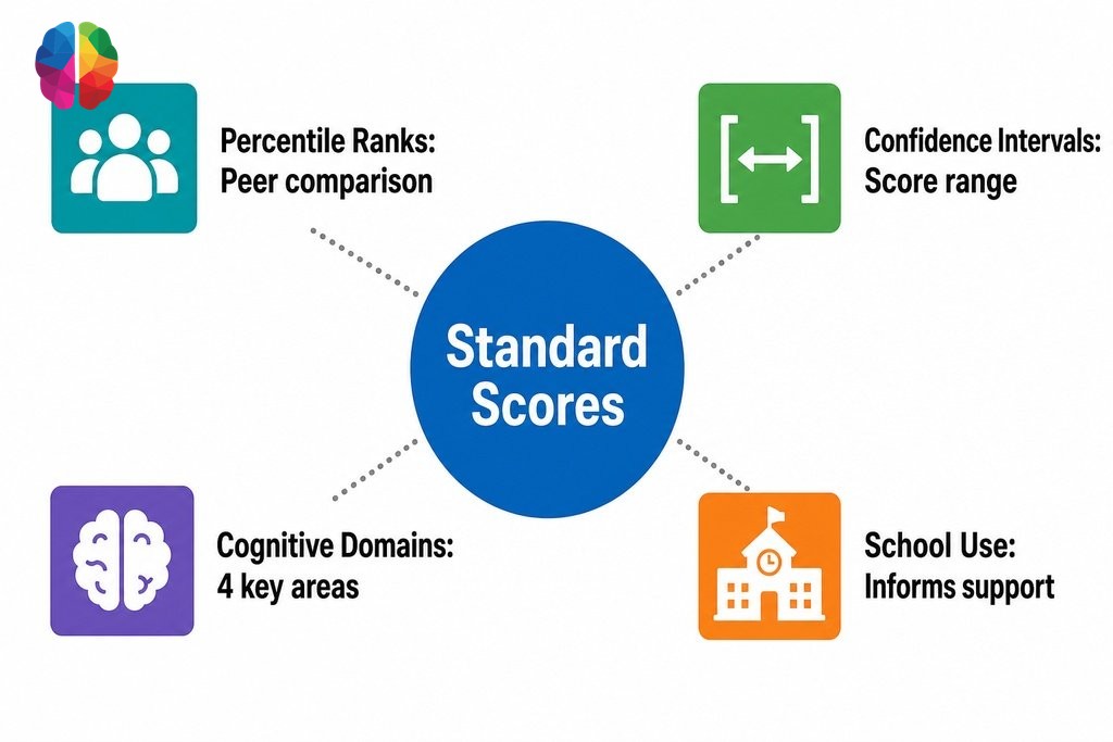 Key concepts for reading psychoeducational test scores: standard scores, percentile ranks, confidence intervals, and cognitiv