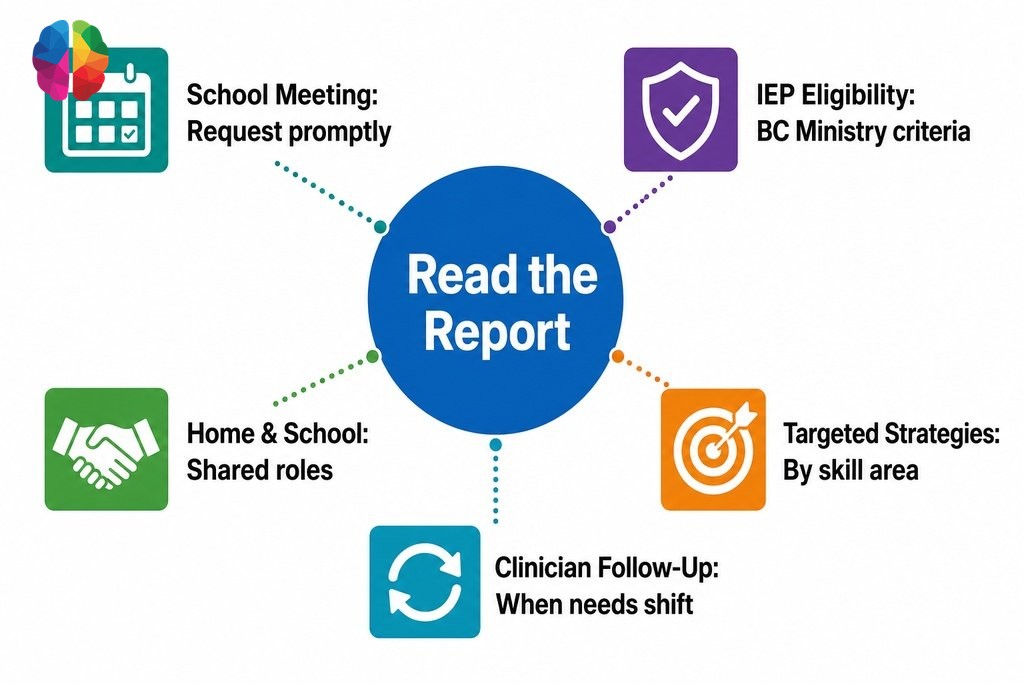 Key steps for building a child's learning support plan after a psychoeducational assessment in BC.